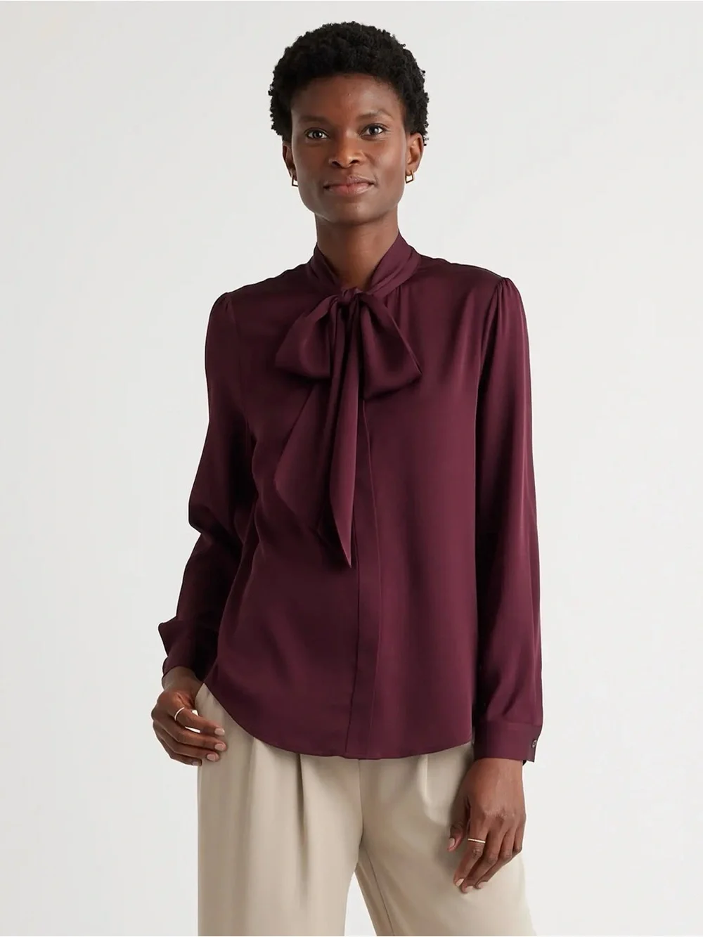🆕 QUINCE Washable Stretch Silk Tie Neck Blouse - Picture 2 of 14